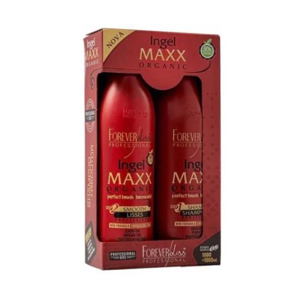 Escova Progressiva Ingel Maxx Organic Shampoo + Máscara Redutora Forever Liss 1L